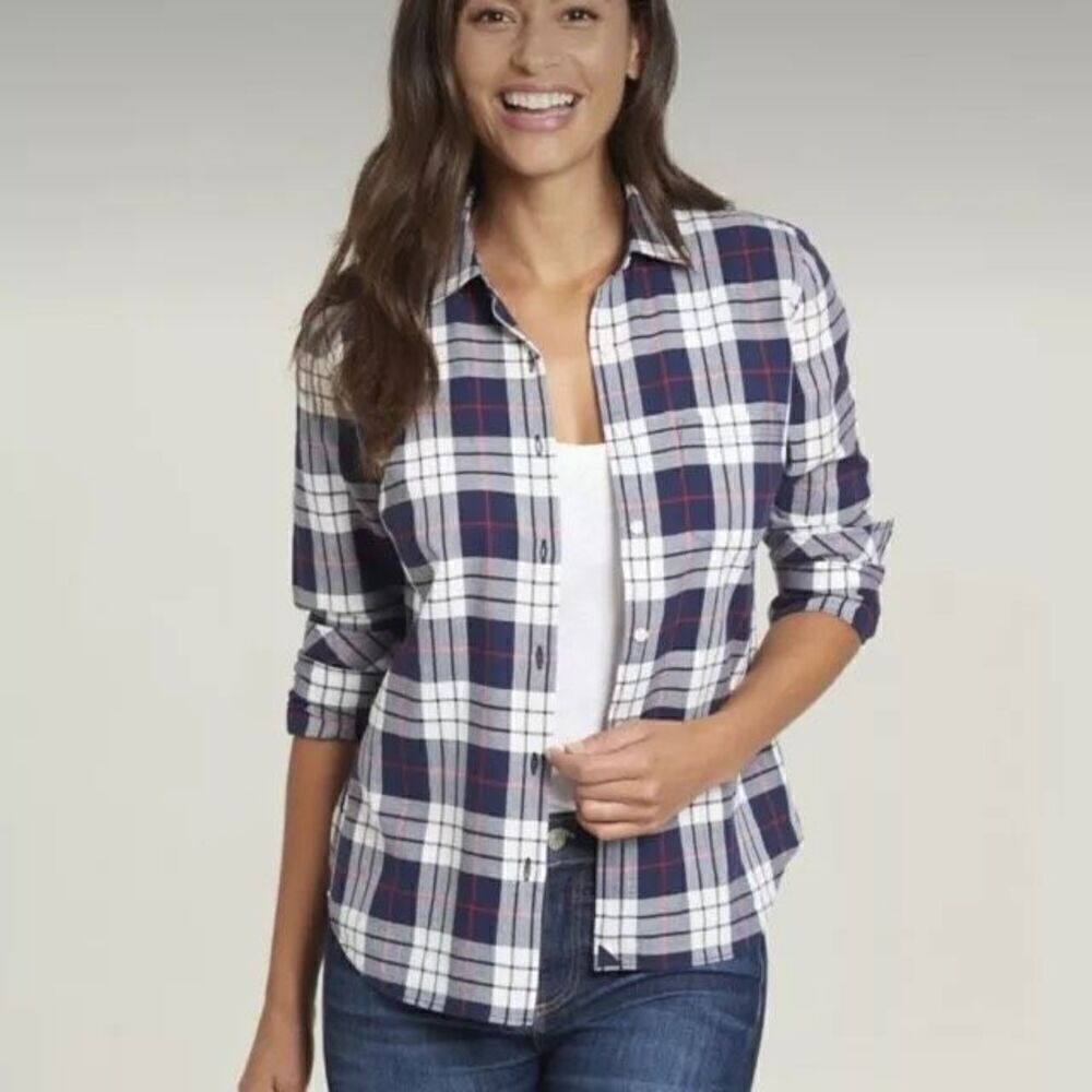 $65 Untuckit women’s blue gingham long sleeve button up brand new size 4 m7